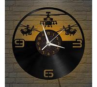 Générique VCSFR Horloge Murale en Vinyle avec hélicoptère de Combat, silencieuse et sans tic-tac à Piles pour Cuisine, Maison, Salon, Chambre à Coucher, école （C、avec lumière LED）