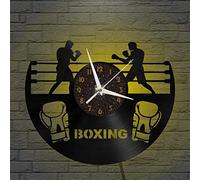 Générique VCSFR Horloge Murale en Vinyle de Match de Boxe, Horloge Murale silencieuse et sans tic-tac à Piles pour Cuisine Maison Salon Chambre école （C、avec lumière LED）