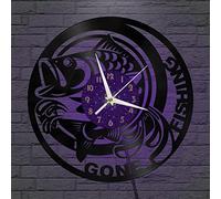 Générique VCSFR Horloge Murale en Vinyle sur Le thème de la pêche, Horloge Murale silencieuse et sans tic-tac alimentée par Batterie pour Cuisine Maison Salon Chambre école (P、avec lumière LED)
