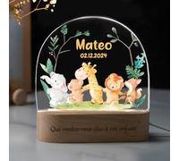 Générique Veilleuse Bébé Personnalisé avec Prénom & Date - Cadeau Naissance Garçon ou Fille, Idee Cadeau de Nouveau né Bapteme,Deco Chambre Bebe/Enfant, Lampe Bebe,Lampe de Chevet Enfant, Style 6