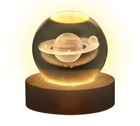 Générique Veilleuse Boule De Brillante - Veilleuse Boule De 3D, Lampe De Table Globe Avec Base En Bois | Petite Lampe Sphère En Verre De 60mm Pour, Décoration De Maison Pour Chambre À Co