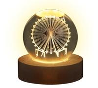 Générique Veilleuse Boule De Brillante - Veilleuse Boule De 3D, Lampe De Table Globe Avec Base En Bois | Petite Lampe Sphère En Verre De 60mm Pour, Décoration De Maison Pour Chambre À Co
