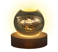 Générique Veilleuse Boule De Brillante - Veilleuse Boule De 3D, Lampe De Table Globe Avec Base En Bois | Petite Lampe Sphère En Verre De 60mm Pour, Décoration De Maison Pour Chambre À Co