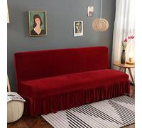 Générique Velours Housse Clic Clac Bz avec Jupe à Volants, Housse pour Canapé très Extensible, épais et Doux, Style champêtre Rouge Grand (180-200 cm)