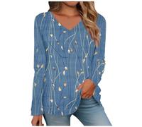 GÉNÉRIQUE Vente Flash du Jour Et Soldes,Vêtements de Sport Tops Tee-Shirt Imprimé Manches Longues T Shirt Personnalisé T-Shirts à Manches Longues Femme Classique Col en V Normal Hauts(Light Blue,XL)