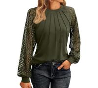 Générique Ventes Flash Chemisier Sexy Femme Tunique Haut Manches Longues Évidé Top Automne Blouse Dentelle Chemisier Col Rond T-Shirt Chic Cadeau Femme Vert S