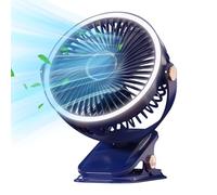 Générique Ventilateur Avec Pince | Ventilateur Personnel,Sans Fil Rechargeable USB-C avec Veilleuse pour Voiture Camping Plage Dortoir Atelier Cuisine Chantier École Bureau