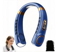 Générique Ventilateur de Cou Portable, Silencieux Rechargeable À 5 Vitesses | Ventilateur de Cou avec Éclairage LED 7 Couleurs Et Écran pour Camping Plage Extérieur Cuisine Dortoir