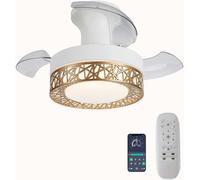 Générique Ventilateur de Plafond avec éclairage LED, Blanc et doré, 18 W x 2, télécommande, pales dissimulées, 6 Vitesses, pour Chambre et Salon