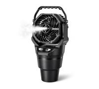 Générique Ventilateur porte-gobelet sur avec fonction, Black | 4 réglages de vitesse du ventilateur, base porte-gobelet intégrée, poignée de transport pour se déplacer entre les