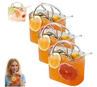 Générique Verre à boire en forme de sac à main, sac à main en verre pour boissons, verres à vin originaux avec paille, vases en forme de sac à main avec anse pour jus de fruits (3pcs)