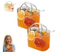 Générique Verre à boire en forme de sac à main, sac à main en verre pour boissons, verres à vin originaux avec paille, vases en forme de sac à main avec anse pour jus de fruits (2pcs)