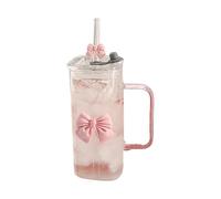 Générique Verres à Boire avec Paille et Couvercle, Gobelets en Verre avec Couvercles et Poignée, Canettes de Bière Avec Couvercles Forme de Nœud pour Smoothie, Bière, Cocktail, Cafe, Cola