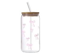 Générique Verres À Café En Verre Équipés De Couvercle Et Paille,Bouteille Mignonne À Nœud De 500ml | Bocal De Boisson,Pour Café Glacé, Cocktail, Thé Matcha, Eau De Boisson, Filles Adolescentes, Bar À