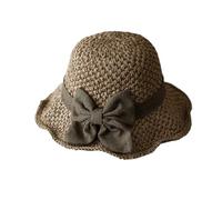 Générique Versatile Retro Woven Handmade Straw Hat with Ruffled Bow, Elegant French Sun Hat, Foldable Breathable Travel (Brown-A)