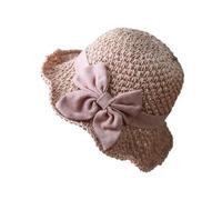 Générique Versatile Retro Woven Handmade Straw Hat with Ruffled Bow, Elegant French Sun Hat, Foldable Breathable Travel (Pink-A)