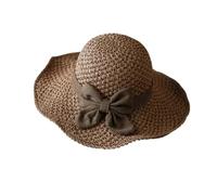 Générique Versatile Retro Woven Handmade Straw Hat with Ruffled Bow, Elegant French Sun Hat, Foldable Breathable Travel (Brown-B)