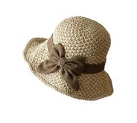 Générique Versatile Retro Woven Handmade Straw Hat with Ruffled Bow, Elegant French Sun Hat, Foldable Breathable Travel (Beige-A)