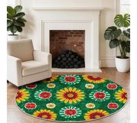 Générique Vert 100 cm Rond Tapis Rond Moderne Style Bohème Mandala Floral, Tapis de Sol Décoratif et Antidérapant - Idéal pour sous Table Ronde, Chambre Bureau Espace Créatif