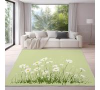 Générique Vert Blanc Tapis Campagne Frais Calme Fleurs Tapis 140 x 200 cm Salon Moderne Chambre Carre Antidérapant Enfant Ado Décoration Tapis, Tapis De Chaise Lavable Antidérapant