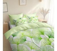 Générique Vert Clair Housse de Couette en Microfibre Ultra Douce 200 x 200 cm, Surréalisme Feuilles Plantes Linge de Lit 2 Personnes, Housse imprimée + taie, Parure de Lit idéale pour Les Saisons