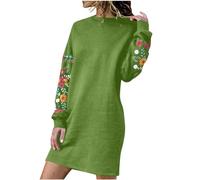 Générique Vert Clair Robe Pulls Femme Brodée Manche Longue Mini Robes Automne Hiver Au-Dessus du Genou Robe Courte Décontractée Grande Taille Unie Couleur Robes Droite Col Ras du Cou Sweat Longue S