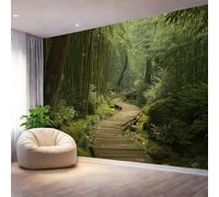Générique Vert Décoration Murale Chemin De Forêt De Bambous Paysage De Mousse, Papier Peint Mural Intissé Design pour Salon Chambre à Coucher - Murale Grand Format pour Bureau Mur TV 350 x 256 cm（WxH
