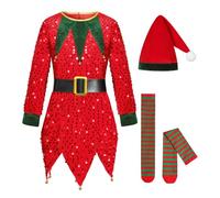 Générique Vert Elfe Costume De Noël Lutin Déguisement Pour Enfants Robe Carnaval Cosplay Garçon Fille Enfant Mère 2025 Noel Longue Rose Et Nouvelle Année Mascarade (Rouge#1,7-9 ans)
