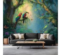 Générique Vert papier peint chambre enfant 400 x 280 cm Oiseaux Forestiers Du Paysage Naturel Murale XXL Poster Tableaux Muraux Tapisserie Photo Trompe l'oeil pour chambre salon cuisine