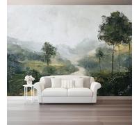 Générique Vert Papier Peint Mural, Peinture À L'Huile Abstraite Intissé Panoramique Murale pour Fond de TV - Salon Bureau moderne Impression Définition Poster Mural 300 x 210 cm（WxH