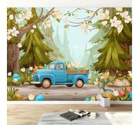 Générique Vert Papier Peint Photo Panoramique Camion De La Forêt Des Œufs De Pâques 350 x 256 cm papier peint Pour Salon Chambre Bureau Couloir décoration Peinture murale décor Murale moderne