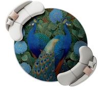 Générique Vert Tapis Rond Animal - Lavable en Machine Antidérapant Tapis Imprimé Paon Hortensia Feuilles pour Salon Chambre Cuisine Salle à Manger, Poils Courts et ne Perd Pas Ses Poils 160 cm