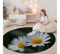 Générique Vert Tapis Rond Polyvalent 90 cm Minimalisme Fleurs Tapis Confortable et Chic, Antidérapant et Lavable en Machine - Idée Cadeau Parfaite pour Famille ou Amis