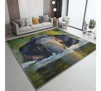 Générique Vert Tapis Salon 160 x 230 cm, Lavable en Machine Super Doux et Antidérapant Grand Tapis Salon - Surréalisme Animaux Éléphants Doux Poil Court pour Chambre Adulte Salle à Manger Cuisine