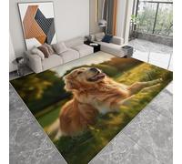 Générique Vert Tapis Salon, Golden Retriever Prairie Tapis Chambre de Moquette Poil Ras Lavable en Machine Moquette Rectangulaire Antidérapant Salle a Manger Chambre Adulte 180 x 240 cm
