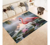 Générique Vert Tapis Salon Rose Flamant, Tapis à Motif Animaux Fleurs Moderne Doux Antidérapant pour Salon Chambre Salle a Manger， Poil Court 60x120cm