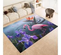 Générique Vert Tapis Salon Rose Flamant, Tapis à Motif Fleurs Violettes Moderne Doux Antidérapant pour Salon Chambre Salle a Manger， Poil Court 60x120cm