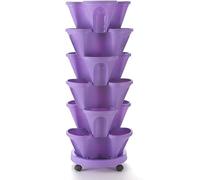 Générique Vertical Jardin Tour Planteur de Fraise Empilable Tour à Fleurs Multicouche Combinaison Verticale Planteur d'herbes à Quatre pétales Pot de Fleur en Plastique avec Plateau,F,6pcs