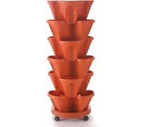 Générique Vertical Jardin Tour Planteur de Fraise Empilable Tour à Fleurs Multicouche Combinaison Verticale Planteur d'herbes à Quatre pétales Pot de Fleur en Plastique avec Plateau,C,6pcs