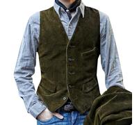 Générique Veste A Capuche Homme Coq Sportif Mens Corduroy Suit Vest Slim Fit V Neck Down Waistcoat Western Cowboy Sleeveless Jackets Wedding Petit Homme Gilet (Green, S)