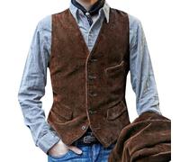 Générique Veste A Capuche Homme Coq Sportif Mens Corduroy Suit Vest Slim Fit V Neck Down Waistcoat Western Cowboy Sleeveless Jackets Wedding Petit Homme Gilet (Brown, XXL)