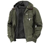 Générique Veste a Capuche Homme Hiver Coupe Vent Chaude Blouson de Travail Bombers Couleur Unie Jacket Décontractée Aviateur Multipoche Vestes Vert M