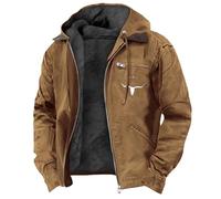 Générique Veste a Capuche Homme Hiver Coupe Vent Chaude Blouson de Travail Bombers Couleur Unie Jacket Décontractée Aviateur Multipoche Vestes Café S