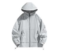 Générique Veste a Capuche Homme mi Saison Coupe Vent d'Extérieur Vestes Couleur Unie .Blouson Classique Jacket de Travail Bombers Multipoche Aviateur Vente Flash Du Jour Et Soldes Gris 5XL