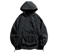 Générique Veste à Capuche Homme mi Saison Coupe Vent d'Extérieur Vestes Loisirs Blouson Leger Jacket Randonnée Bombers Couleur Unie Aviateur Mes Commandes en Cours De Livraison Noir S