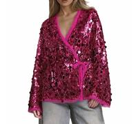 Générique Veste A Paillette Femme Grande Taille,Veste Kimono DéContractéE à Paillettes Scintillantes éLéGante Et Ample IdéAle pour La Vie De Tous Les Jours (Red XS)