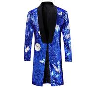 Générique Veste à Paillettes Homme Disco,Costume à Paillettes Bicolore Longue Veste De CéRéMonie, Veste De ScèNe, DiscothèQue, Bar, Veste De Costume (Blue, M)