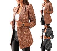Générique Veste Blazer Femme 2024, Femme Élégant Blazer à Manches Longues Impression Slim Fit OL Bureau Affaires Veste De Costume Devant Ouvert Manteau Cardigan Blouson Jacket avec Boutons (Brun, M)