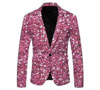 Générique Veste Costume Blazer à Paillette Homme 2024 Veste de Smoking Slim Fit à Bouton Jacket Brillant Outwear Élégant pour Mariage Fête Cosplay Disco Party Club Halloween