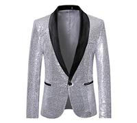 Générique Veste Costume Blazer à Paillette Homme 2024 Veste de Smoking Slim Fit à Bouton Jacket Brillant Outwear Élégant pour Mariage Fête Cosplay Disco Party Club Halloween